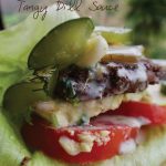 Bunless burger with beef heart and tangy dill sauce by Primal Edge Health.