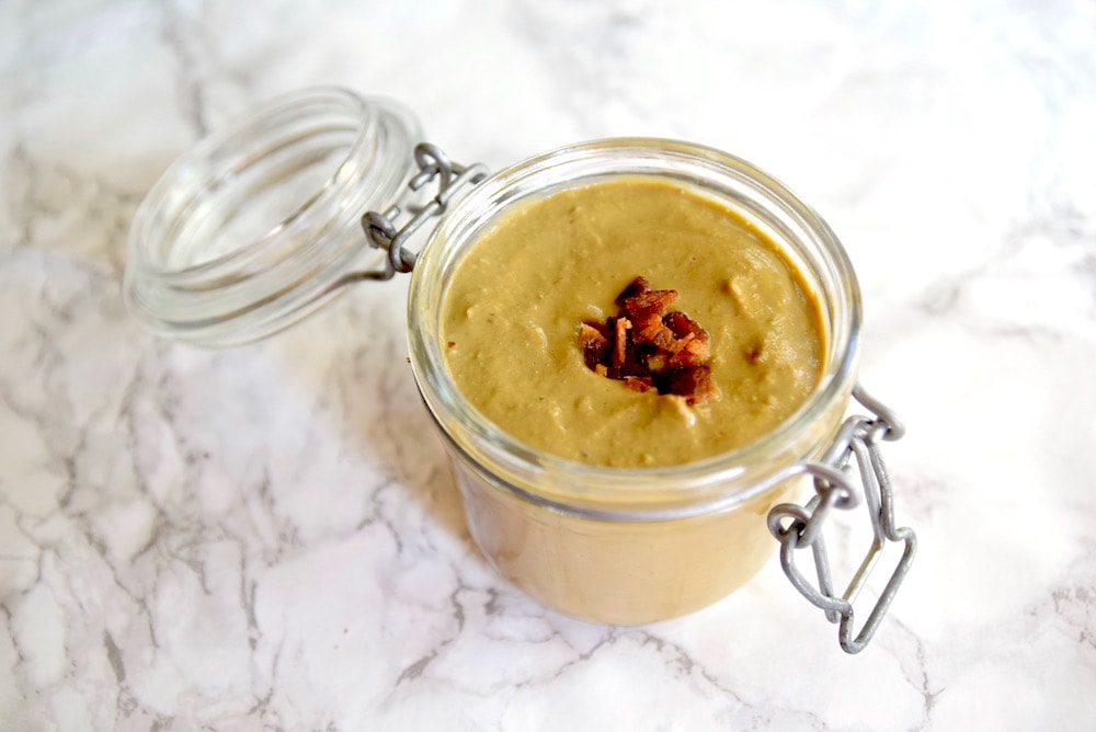 Easy Beef liver pate in a glass jar.