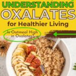 Promotional image for a health article titled "understanding oxalates for healthier living," featuring a bowl of oatmeal with figs.