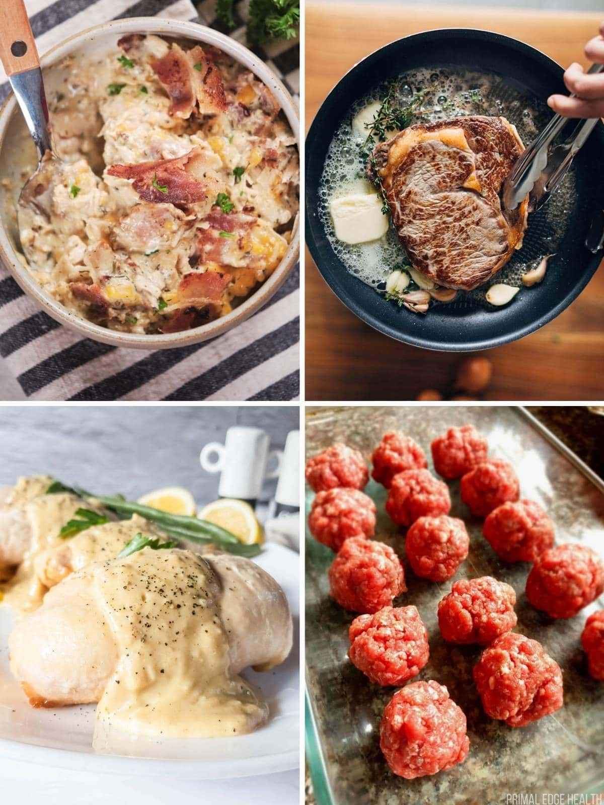 A collage of four carnivore dinner ideas.