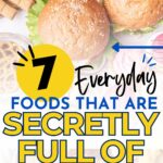 Two burgers, pretzels, and wafers are shown behind a banner that reads: "7 Everyday Foods That Are Secretly Full of Gluten," with a URL at the bottom: primaledgehealth.com.