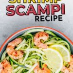 Text reads, "Healthy Shrimp Scampi Recipe" and "primaleedgehealth.com.